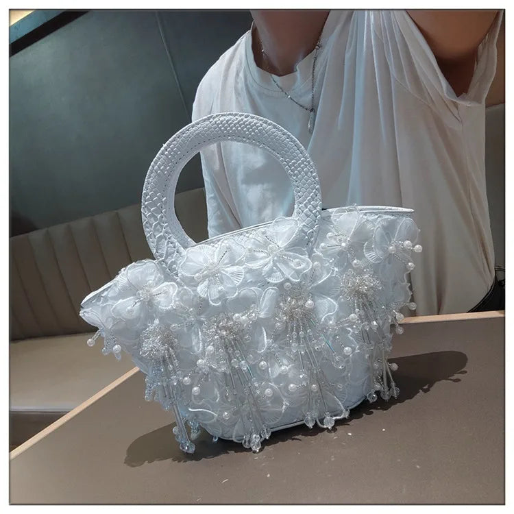 Tassel Flower Ita Bag Women New Shoulder Crossbody Sac A Main Lace Women's Bag Bucket Female Leather Handbag
