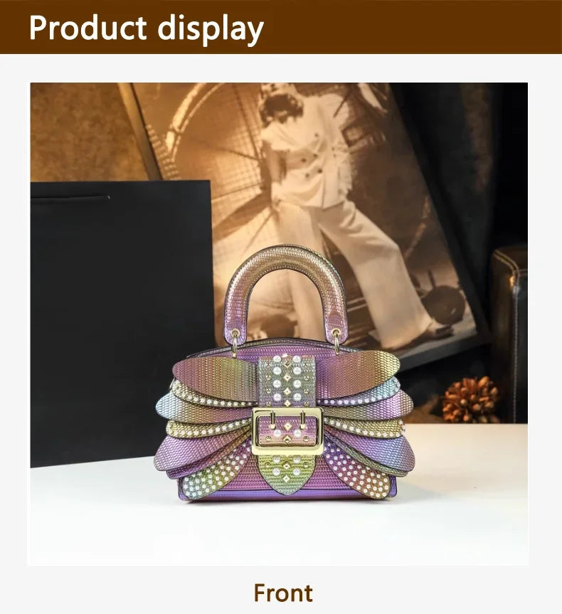 2025 new riveted wing hand-held women's bag, colorful chain crossbody single-shoulder dinner buns mother bag