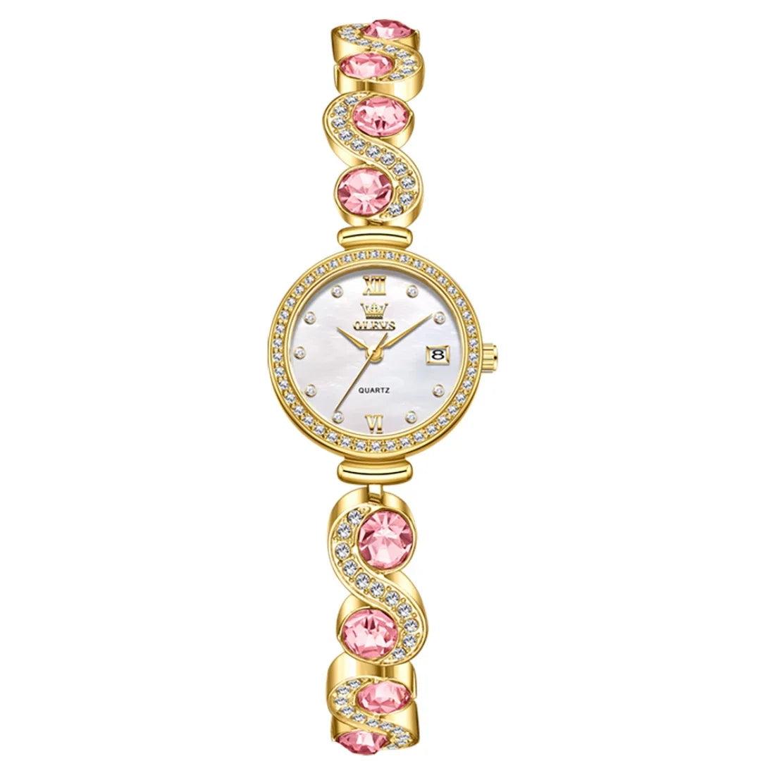 OLEVS 5633 Round-Dial Fashion Quartz Watch Stainless Steel Watchband Wristwatch with Calendar - Elegant Gift for Him Or Her