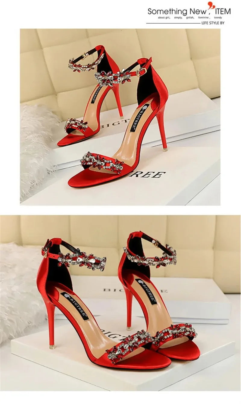 Fashion Designer Women's Shoes Luxury Rhinestone High Heeled Sandals for Woman Summer New Open Toe Casual Shoes Sandalias Mujer