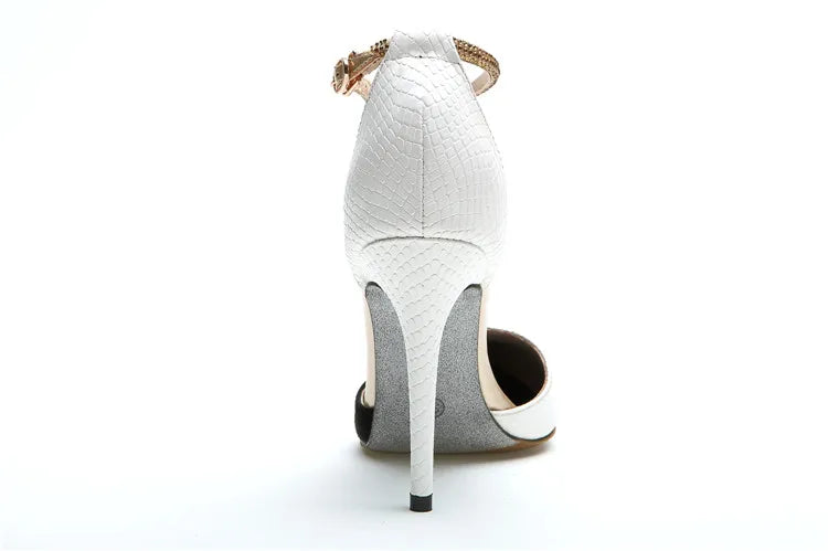 Spring and summer pointed toe hollow patent leather shoes thin high-heeled banquet dress large size small size women's sandals