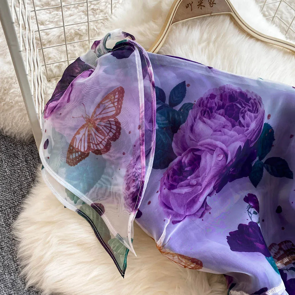 American Chic Maxi Dress for Women Floral Printed Skew Collar Sleeveless Female Dresses A-line Evening Club Vestidos Dropship