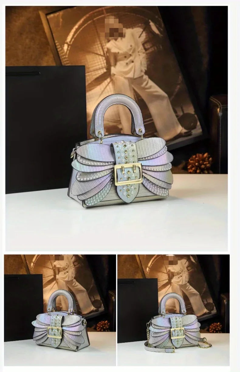 2025 new riveted wing hand-held women's bag, colorful chain crossbody single-shoulder dinner buns mother bag