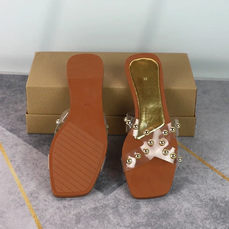 2025 New Arrival Women's Slip-On Flat Sandals Outdoor Cross Design Transparent PVC Non-Slip Beach Shoes Plus Size Slippers