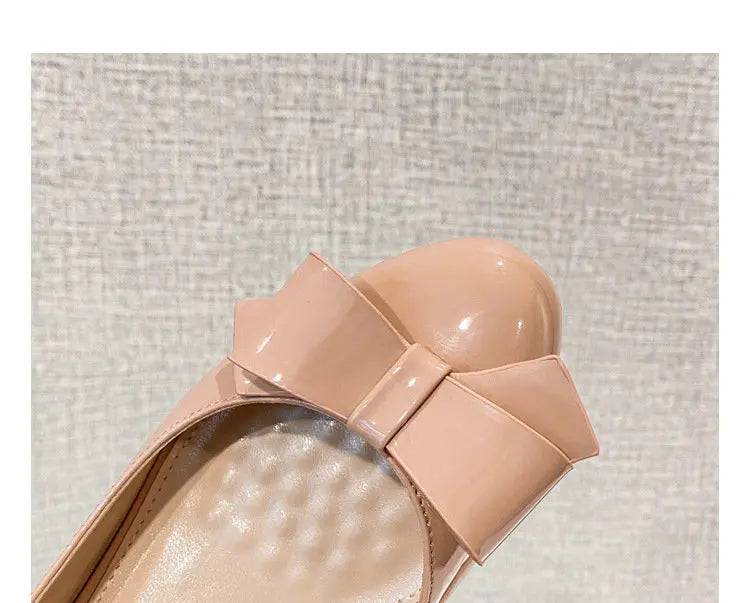 French-Style Bow Head-Toe Sandals For Women 2025 Summer New Style Chunky Heel Patent Leather High Heel Mid-Heel Sandals
