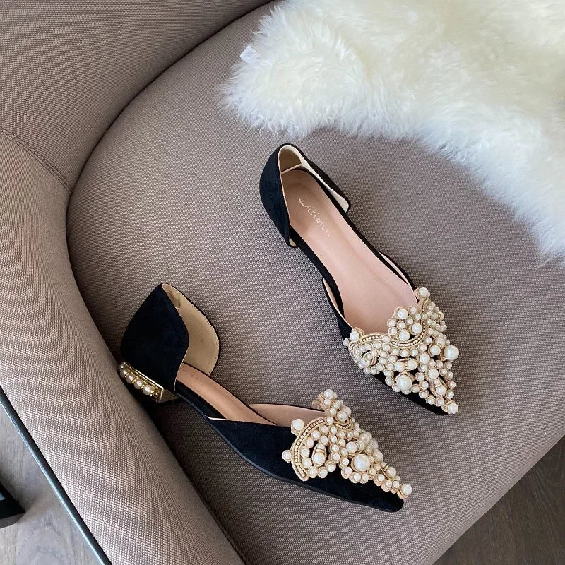 2024 Trend Pearl Ballet Flats Women Pumps Floors Shoes Without Heels Loafers Female Dress Moccasins Ladies Luxury Autumn Zapatos