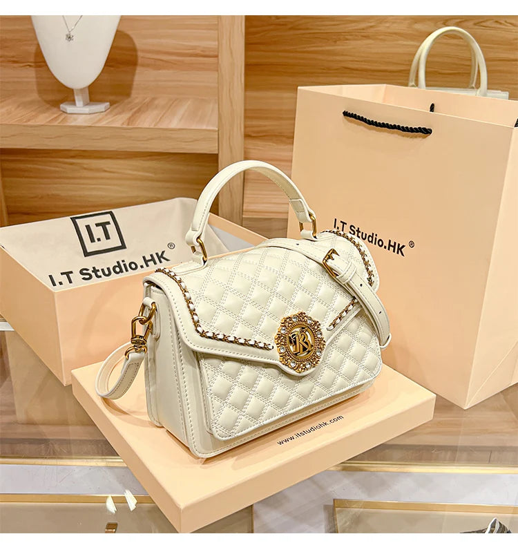 Women's handbag designer Lingge square bag women's 2024 new high-end texture handbag autumn/winter crossbody shoulder bag