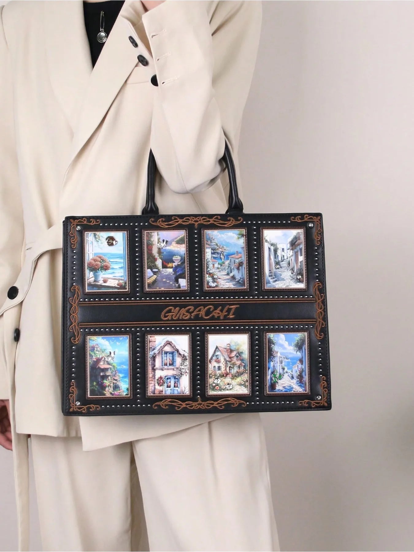 Cross-border European and American fashion exquisite tarot card pattern inlaid diamond embroidery handbag square bag