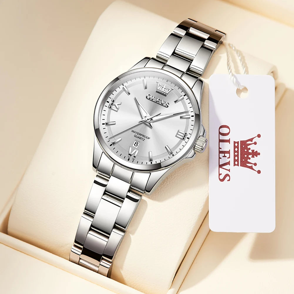 OLEVS Luxury Quartz Watch for Women Elegant Stainless Steel Women's Watches Gifts Waterproof Fashion Trend Simple Ladies Watch