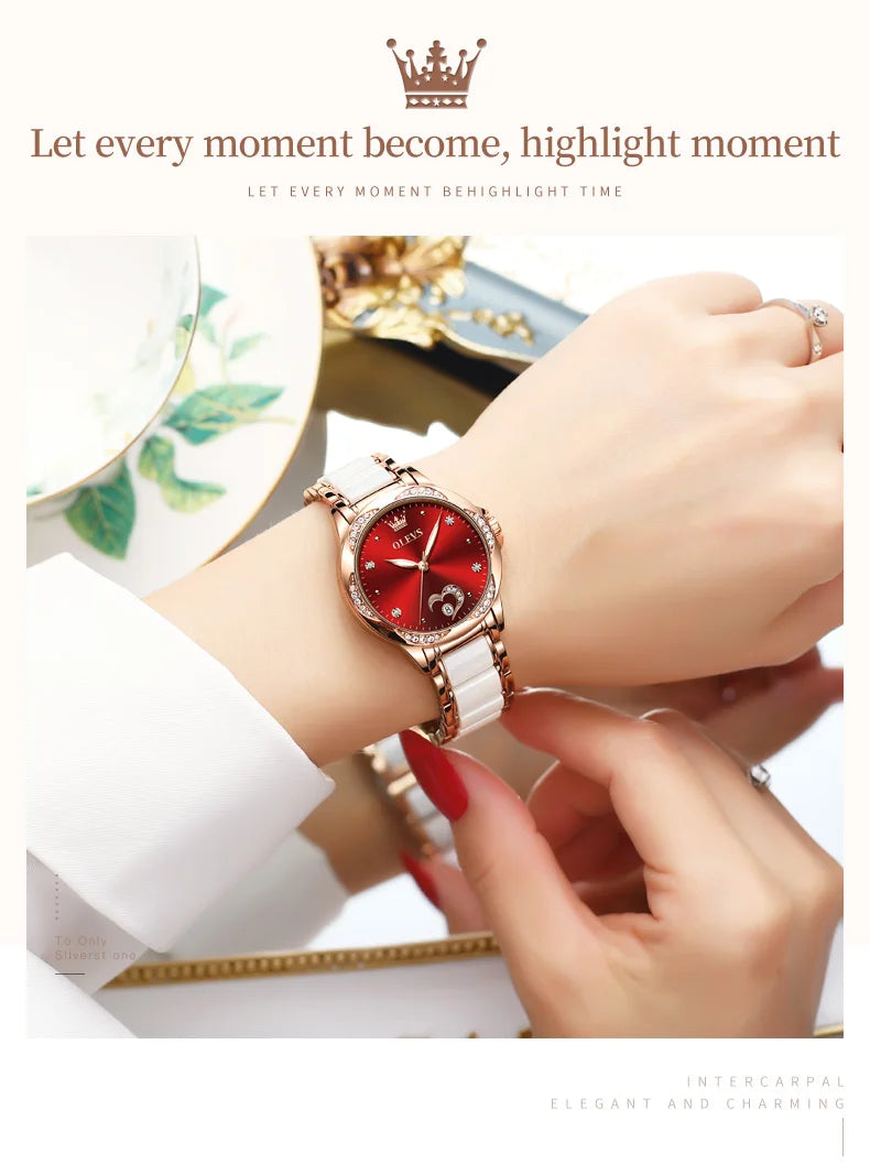 OLEVS Ladies Watch Woman Luxury Fashion Waterproof Watch for Women Watches Ceramic Automatic Mechanical Clock Gift Relogio