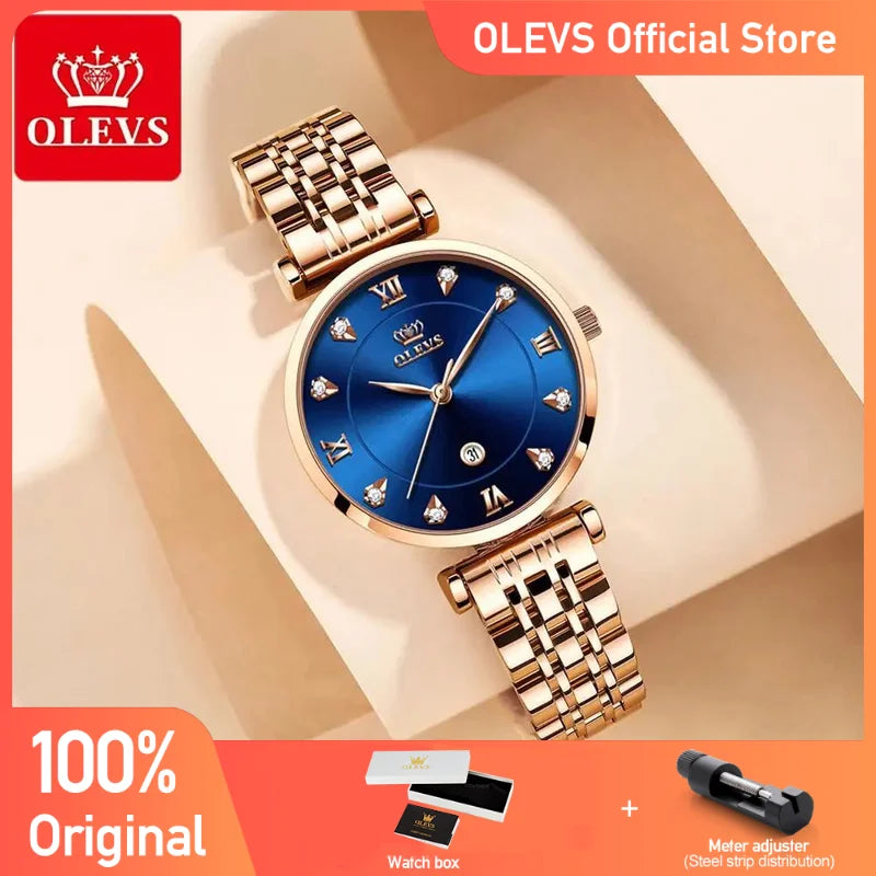 OLEVS Top Brand New Women Fashion Quartz Watch Waterproof Luxury Women Watches Stainless Steel Strap Date Clock Lady