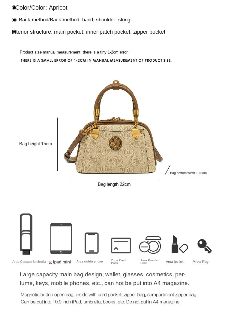 Light luxury brand women's handbag 2025 new retro versatile high-end lightweight single shoulder crossbody bag shell bag