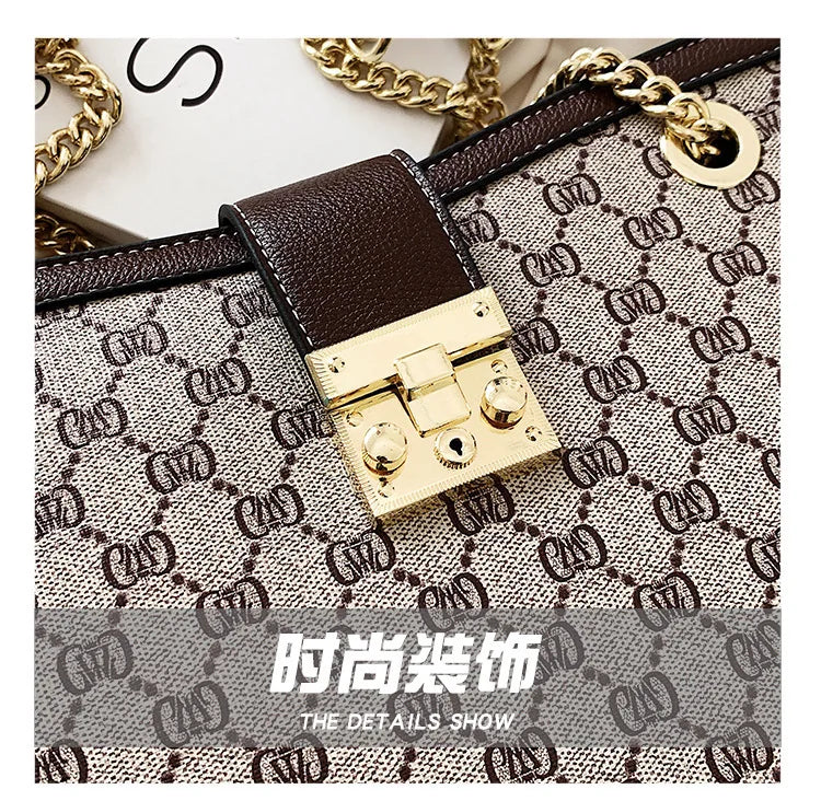 Women's Bag 2025 New Fashion European and American Retro Print Large Capacity Tote Bag Chain Shoulder Underarm Bag Wholesale