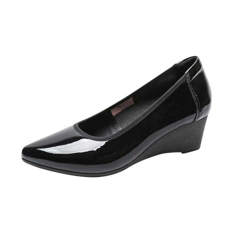 Sexy Pointed Toe Shoes Patent Leather Women Heels 2025 Women's Moccasins Elegant Woman Heeled Shoes Wedge Heel Slip-on Lolita 33