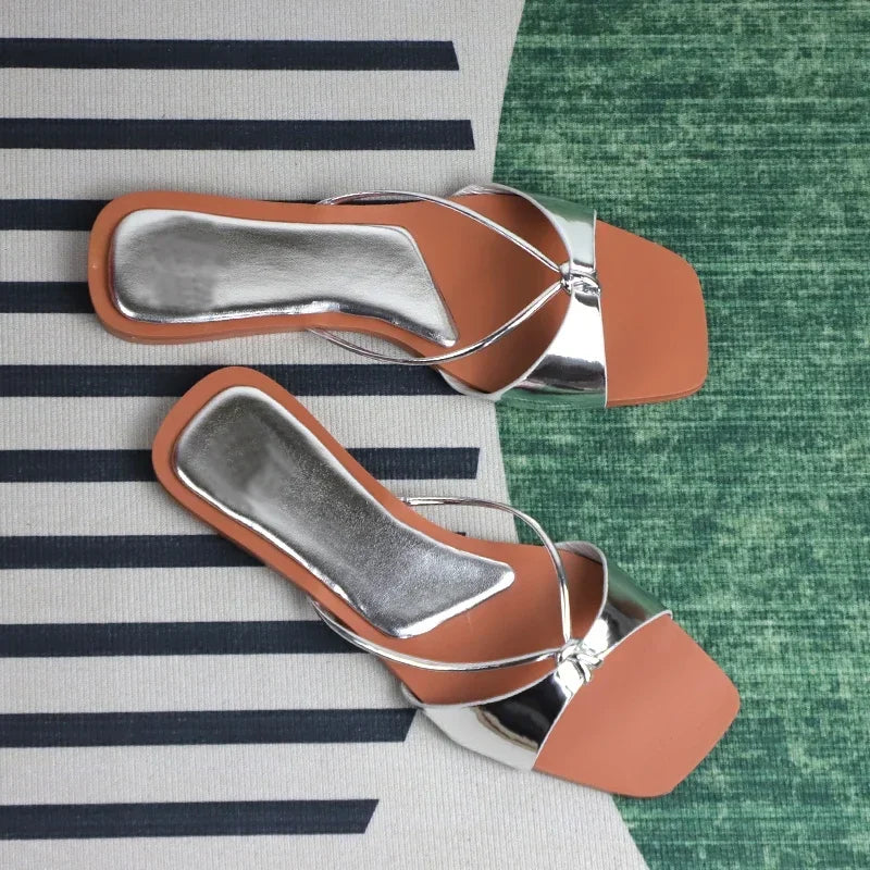 Women's summer footwear 2025 fashion designer sandals for ladies sexy thin strap casual beach flat heels shallow female shoes