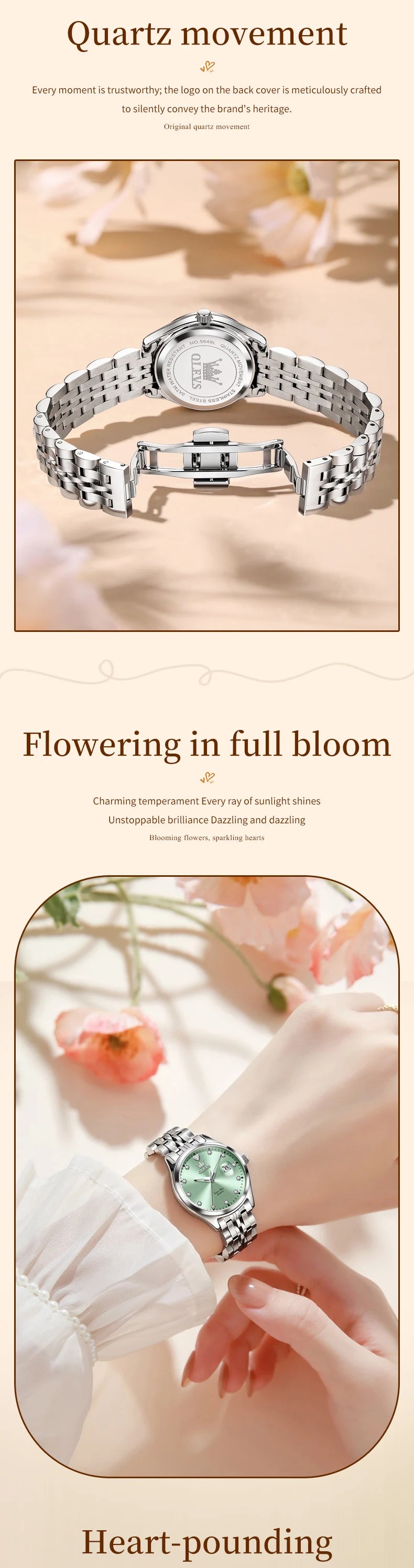 OLEVS Women's Watches 5649L Trend Fashion Original Quartz Watch for Lady Stainless Steel Strap Waterproof Luminous Date Elegant