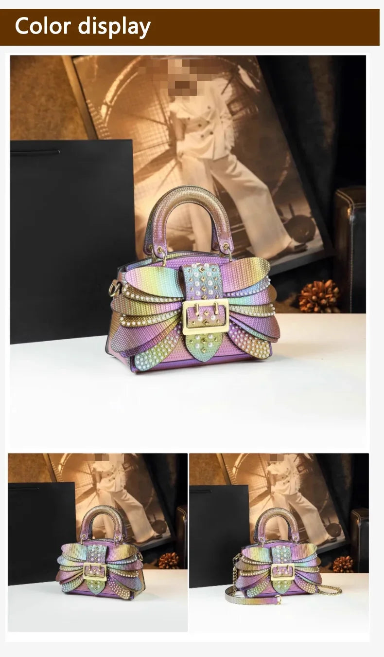 2025 new riveted wing hand-held women's bag, colorful chain crossbody single-shoulder dinner buns mother bag