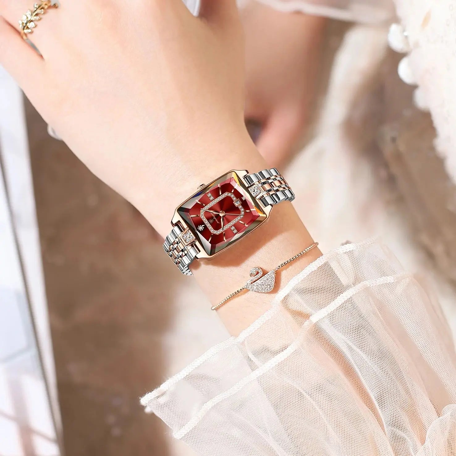 POEDAGAR Luxury Watch For Woman Elegant Waterproof Calendar Ladies Watch Rectangle Stainless Steel Quartz Women's Watches Female