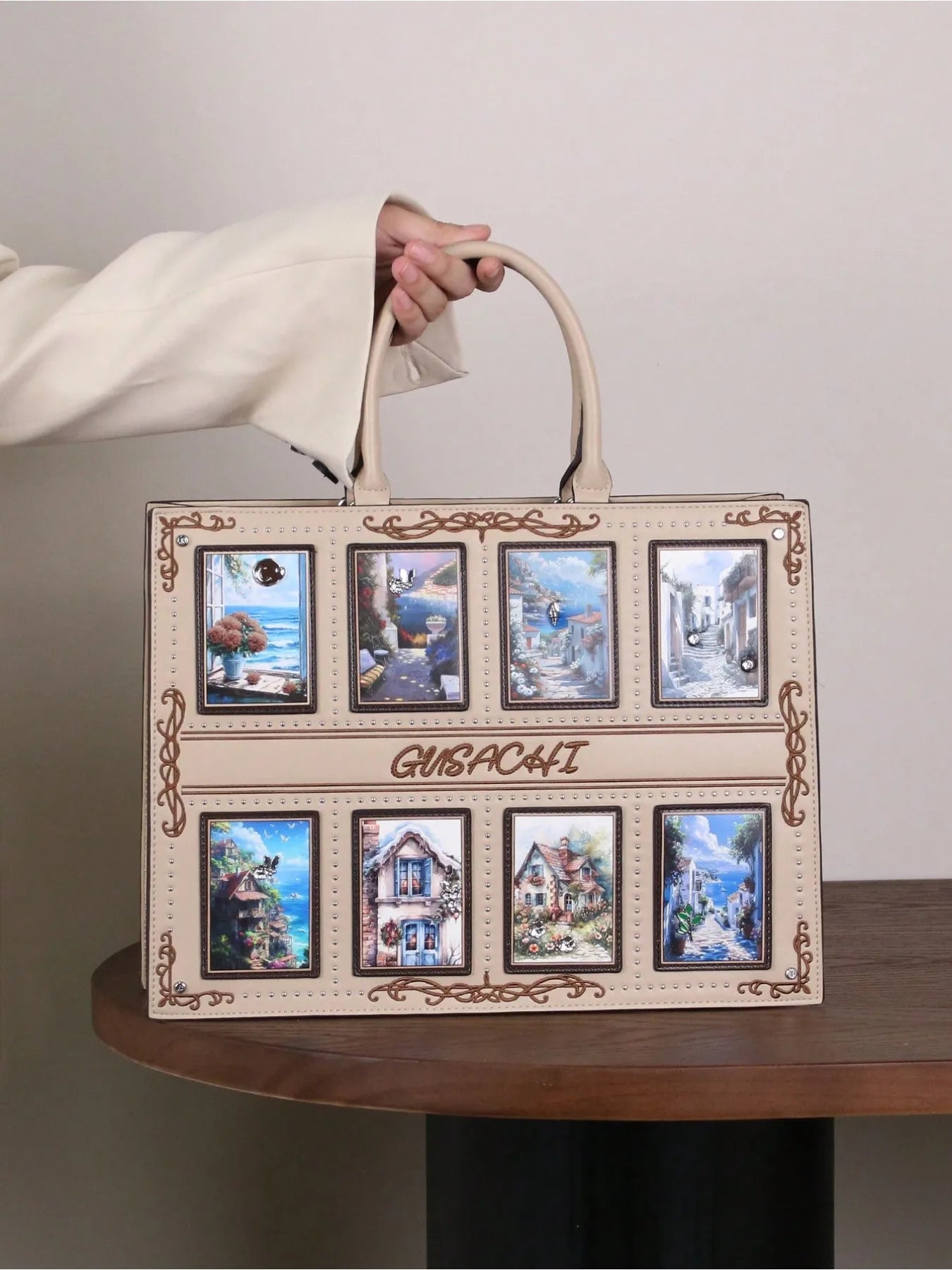 Cross-border European and American fashion exquisite tarot card pattern inlaid diamond embroidery handbag square bag