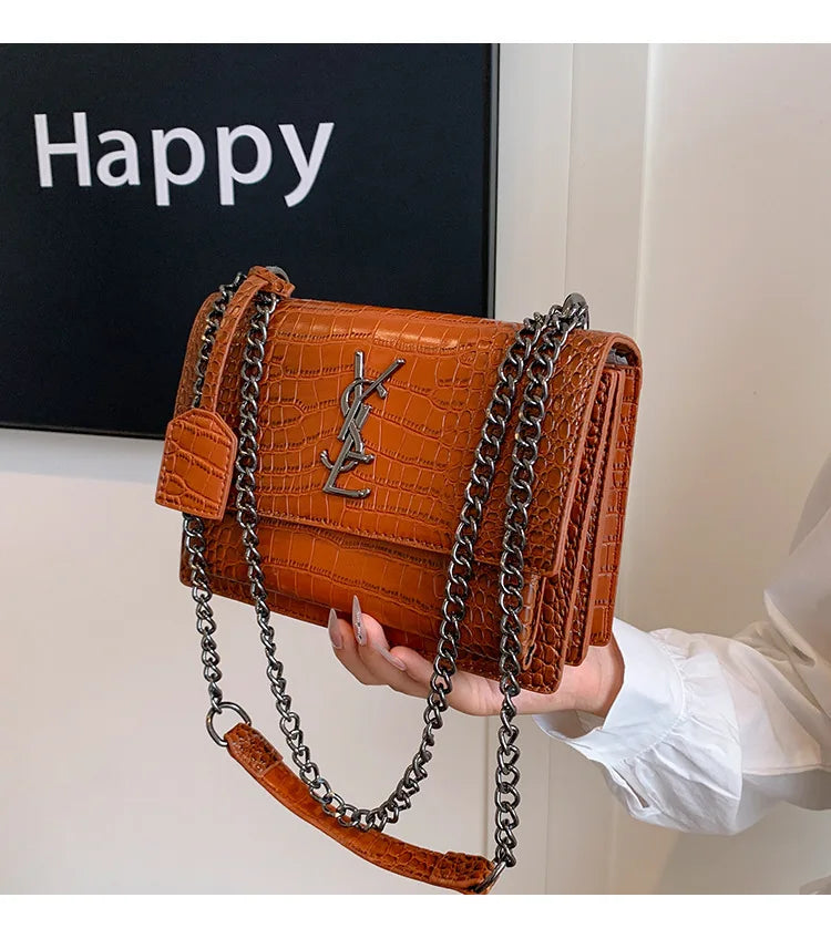 2026 new bag high-end crocodile pattern retro chain bag fashionable single shoulder crossbody bag