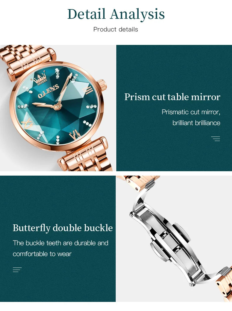 OLEVS New Women Luxury Jewel Quartz Watches Waterproof Stainless Steel Strap Watch For Women Fashion Date Clock Diamond Mirror