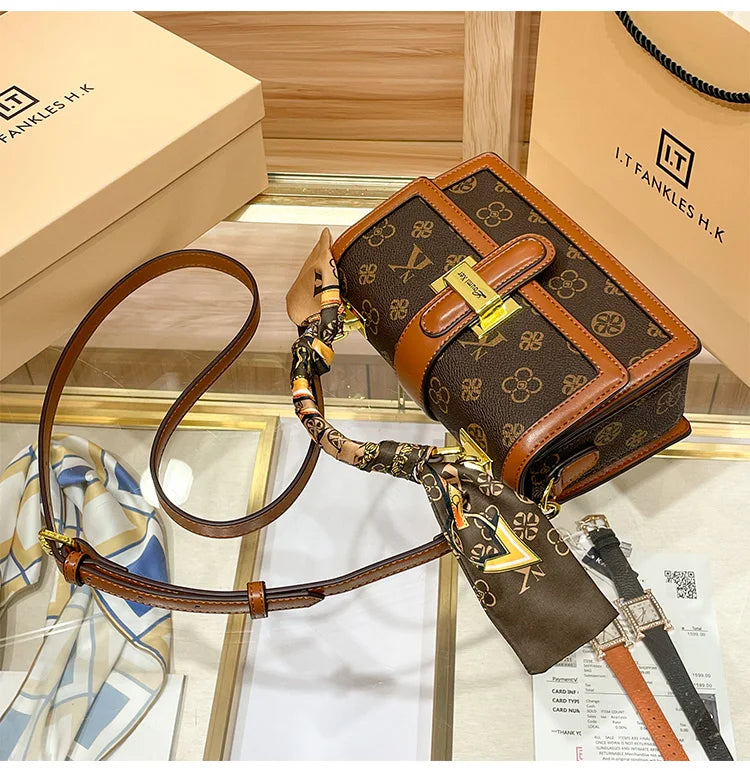 Brand women's handbag 2025 new autumn and winter designer shoulder crossbody bag fashionable and high-end small square bag