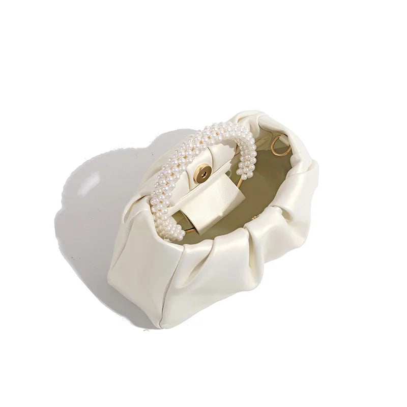 2025 Summer New Product Women's Shoes White Pearl Weaving Flat Sandals Outerwear Fashion Cool Slippers Pearl Bag Shoe Bag Set