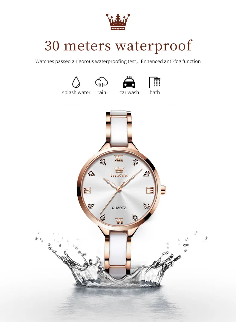 OLEVS Women's Watche Waterproof Ceramic Genuine Quartz Watch High Beauty Gift for Girlfriend Fashion Famous Watch Top Wristwatch
