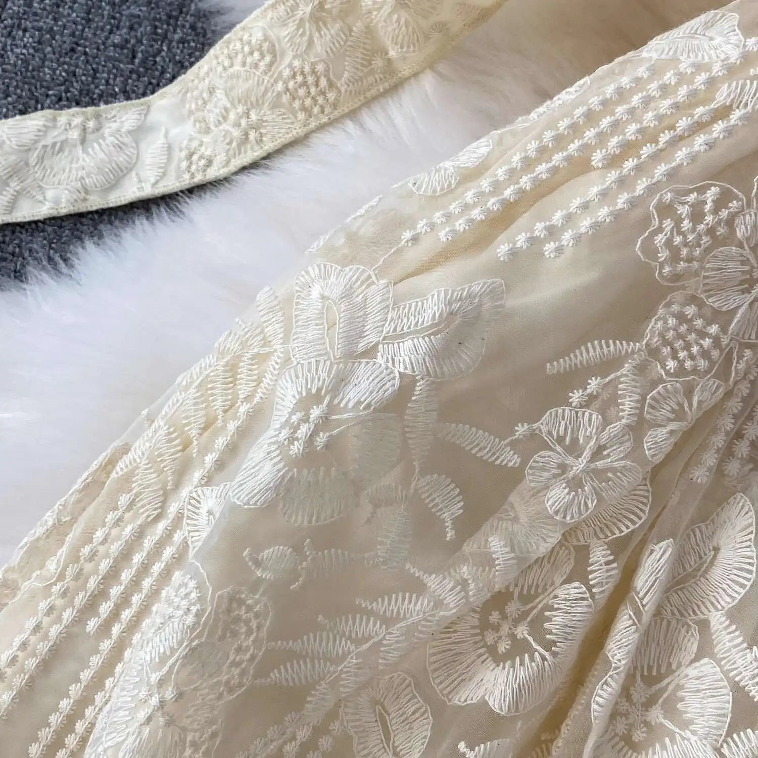 Luxury Formal Evening Lace Dress Women Summer Short Sleeve Crochet Embroidery Prom Long Dresses Runway Party Vestidos
