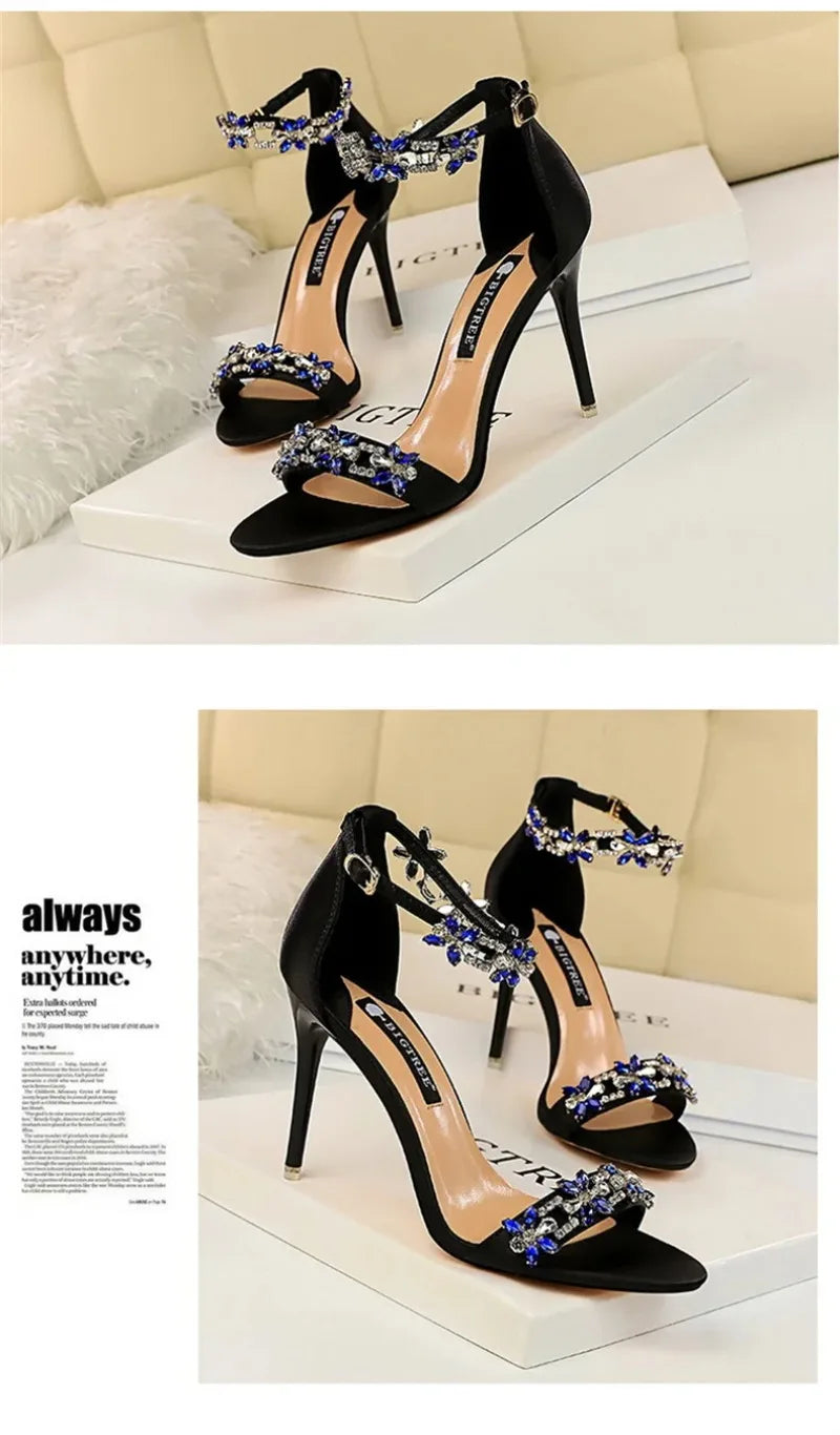 Fashion Designer Women's Shoes Luxury Rhinestone High Heeled Sandals for Woman Summer New Open Toe Casual Shoes Sandalias Mujer