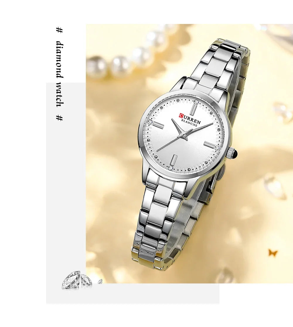 CURREN Women's Watches Fashion Original Quartz Wrist Watch for Ladies Roman Dial Dazzling Diamond Waterproof Luminous Luxury New