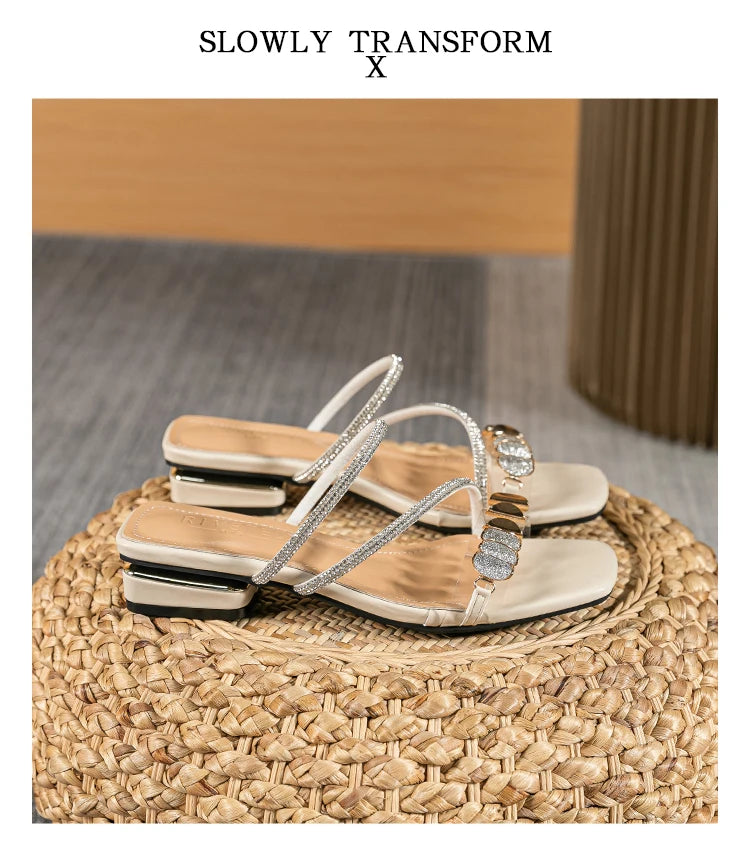 summer new women's slippers outdoor sandals casual flat shoes Stylish metal design Korean style office wear Large size 43