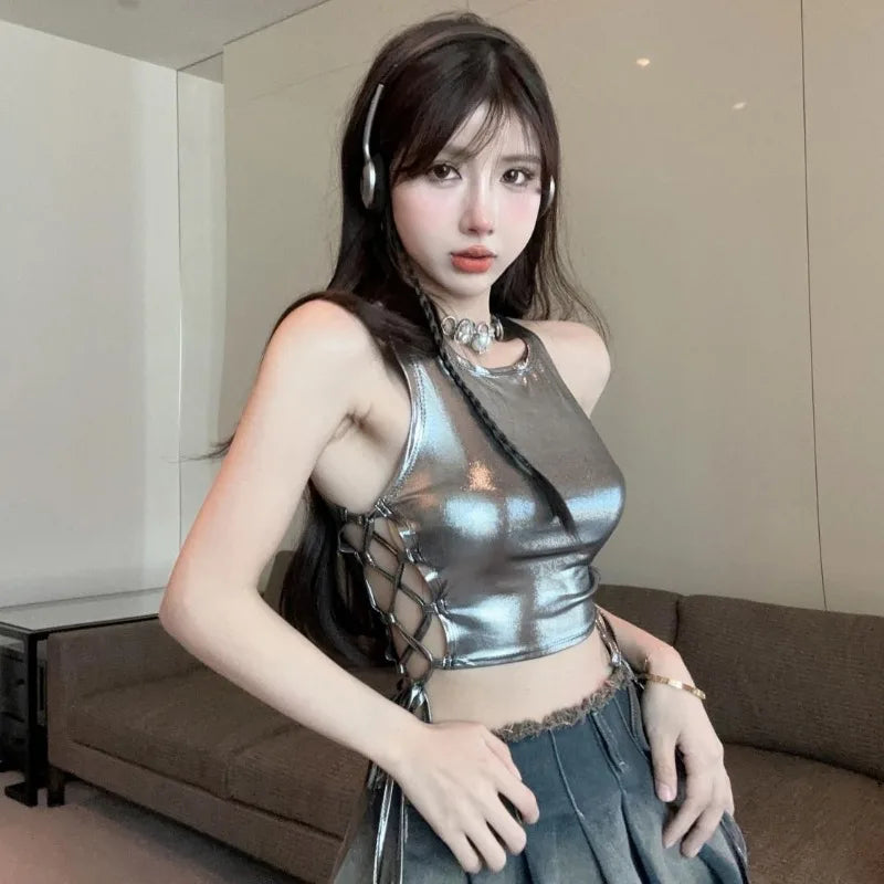 Tanks Women Lace-up Hollow Out Special Charming Sexy Creativity Personality New Club Ladies All-match Simple Attractive Fashion