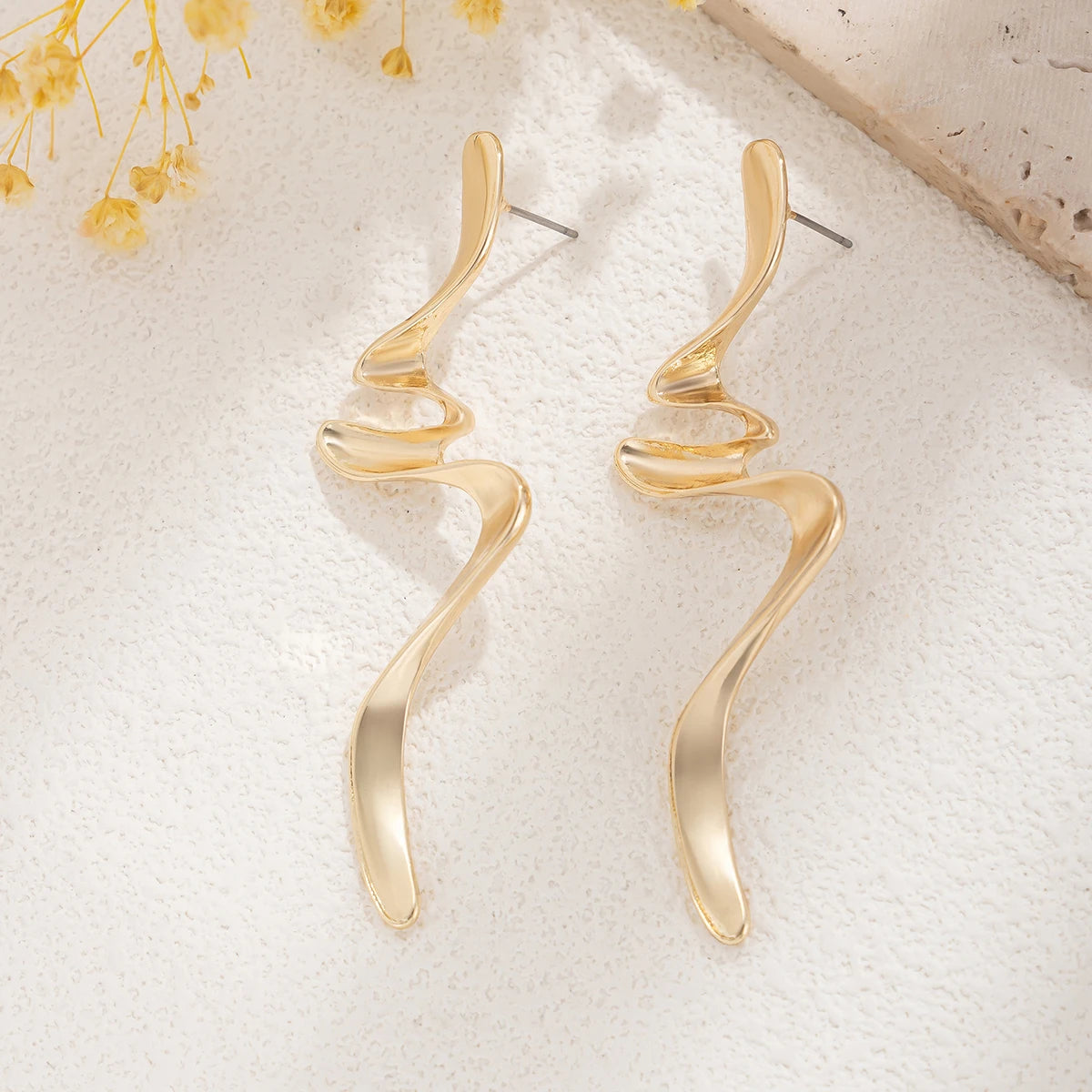 IngeSight.Z Fashion Irregular Metal Twisted Long Drop Earrings for Women Trending Geometric Gold Color Waves Earrings Jewelry