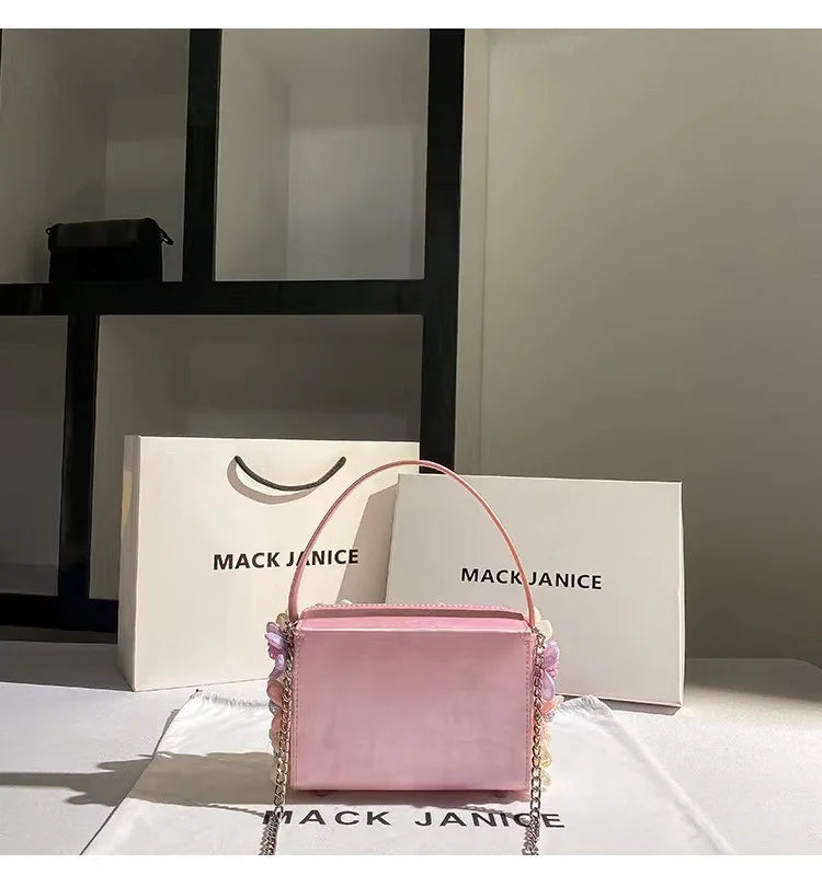 Luxury Satin Appliques Floral Square Bag Women's Handbag Fashion Evening Bag Wedding Party Clutch Purse Shoulder Crossbody Bag