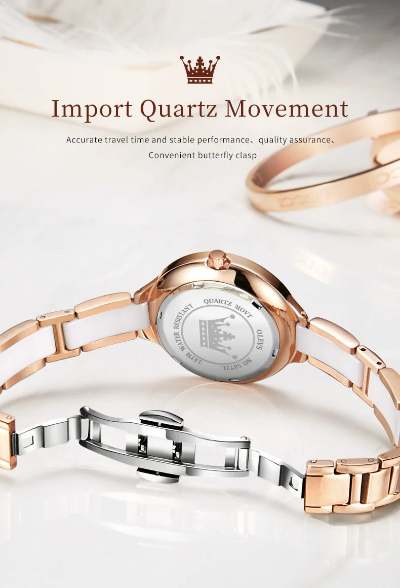 OLEVS Women's Watche Waterproof Ceramic Genuine Quartz Watch High Beauty Gift for Girlfriend Fashion Famous Watch Top Wristwatch