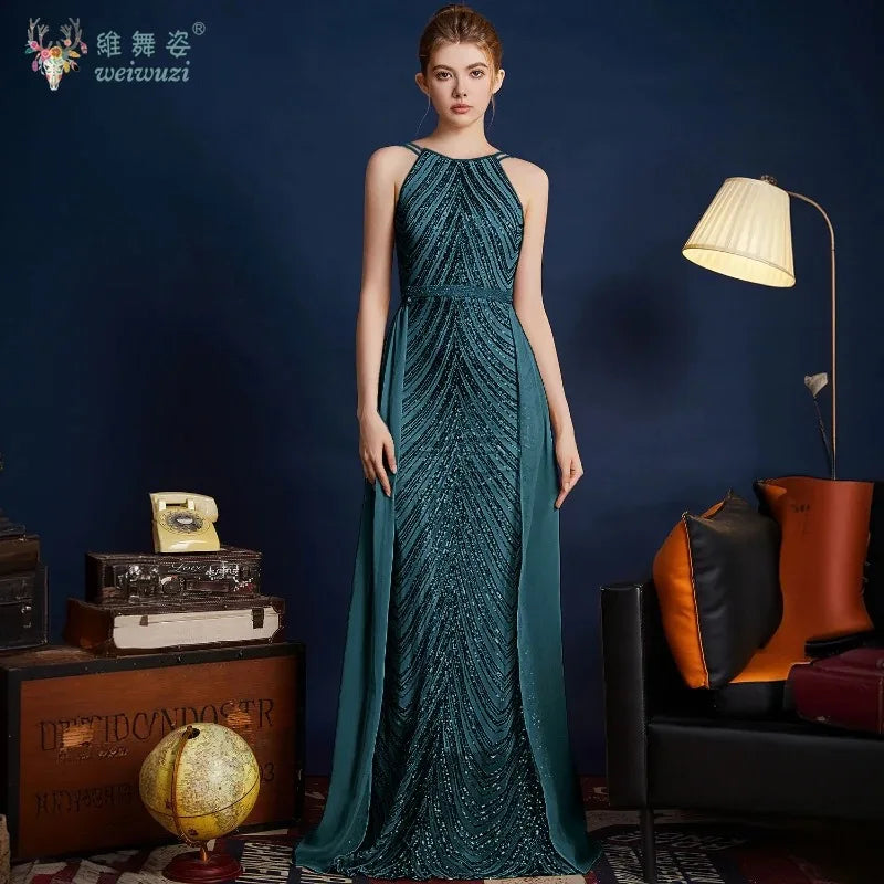 Chic High Sleeveless Sexy Backless Beading Sequined Mermaid Formal Evening Dresses Birthday Party Prom Gowns Elegant Luxury