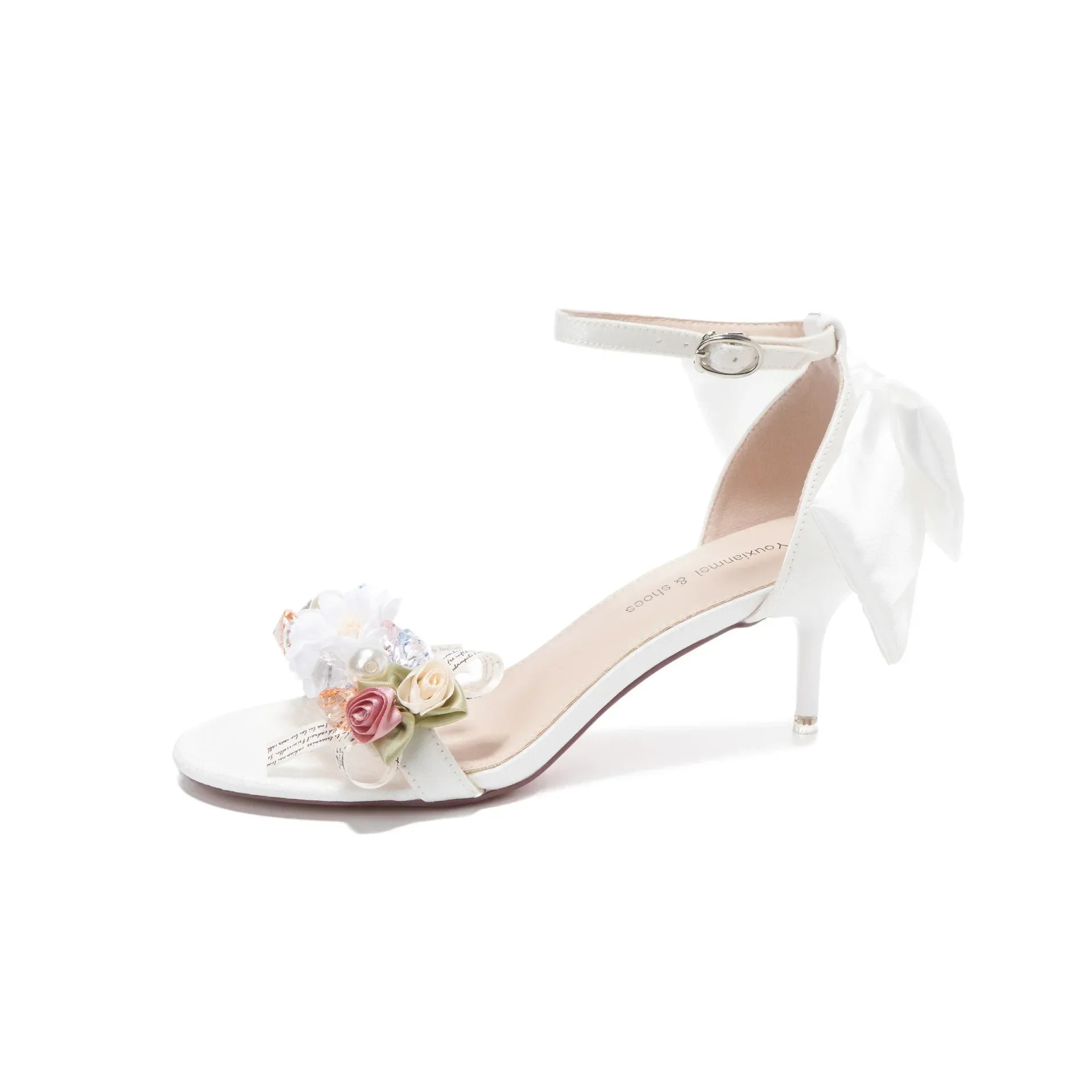 Summer Fashion Shoes Woman Pumps Open Toe Satin Flower Bow Buckle High Heels Ladies Sandals Women's Dress Wedding Party Shoes