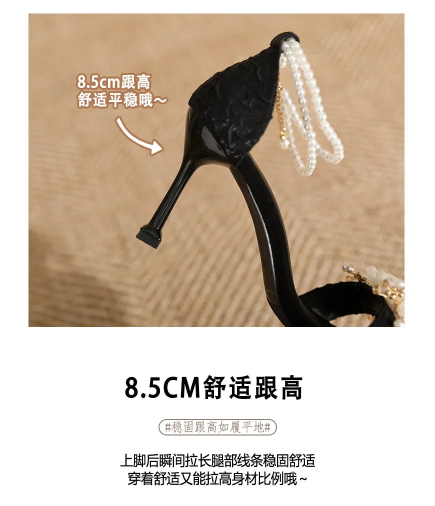 Small Size 31 32 33-43 Women Peep Toe Sandals Wedding Heels Wide Fat Feet Shoes for Women Pearl Flower Bridal Shoes Zaptos Mujer