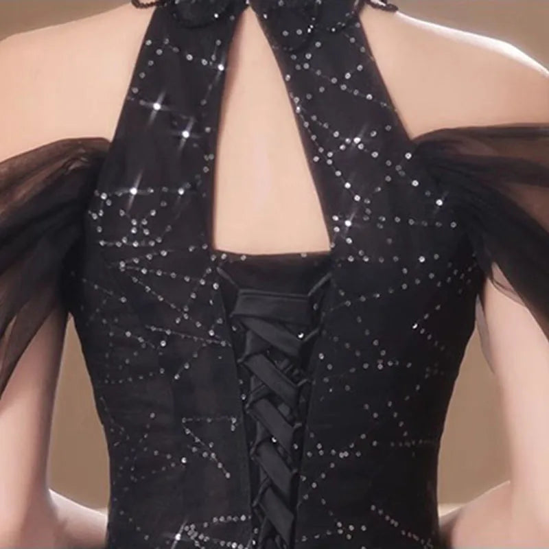 Evening Dresses Luxury 2026 Black Halter Evening Dress Corset Bodice Sequin Tulle Puffy Gown For Gala & Quinceanera