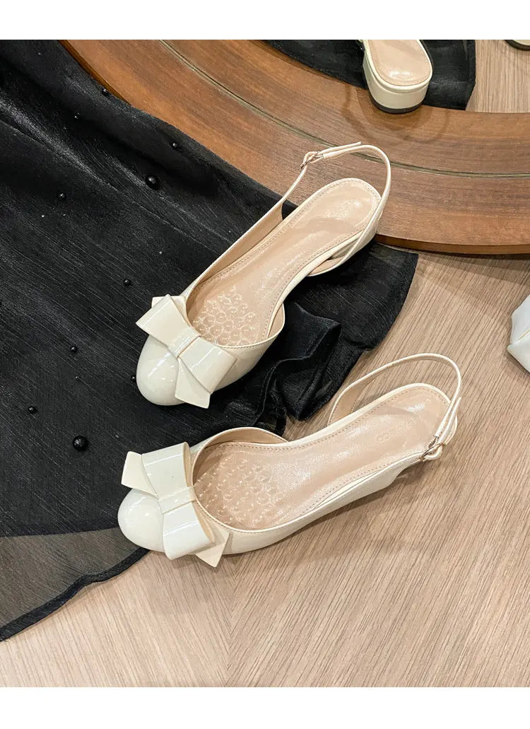 French-Style Bow Head-Toe Sandals For Women 2025 Summer New Style Chunky Heel Patent Leather High Heel Mid-Heel Sandals