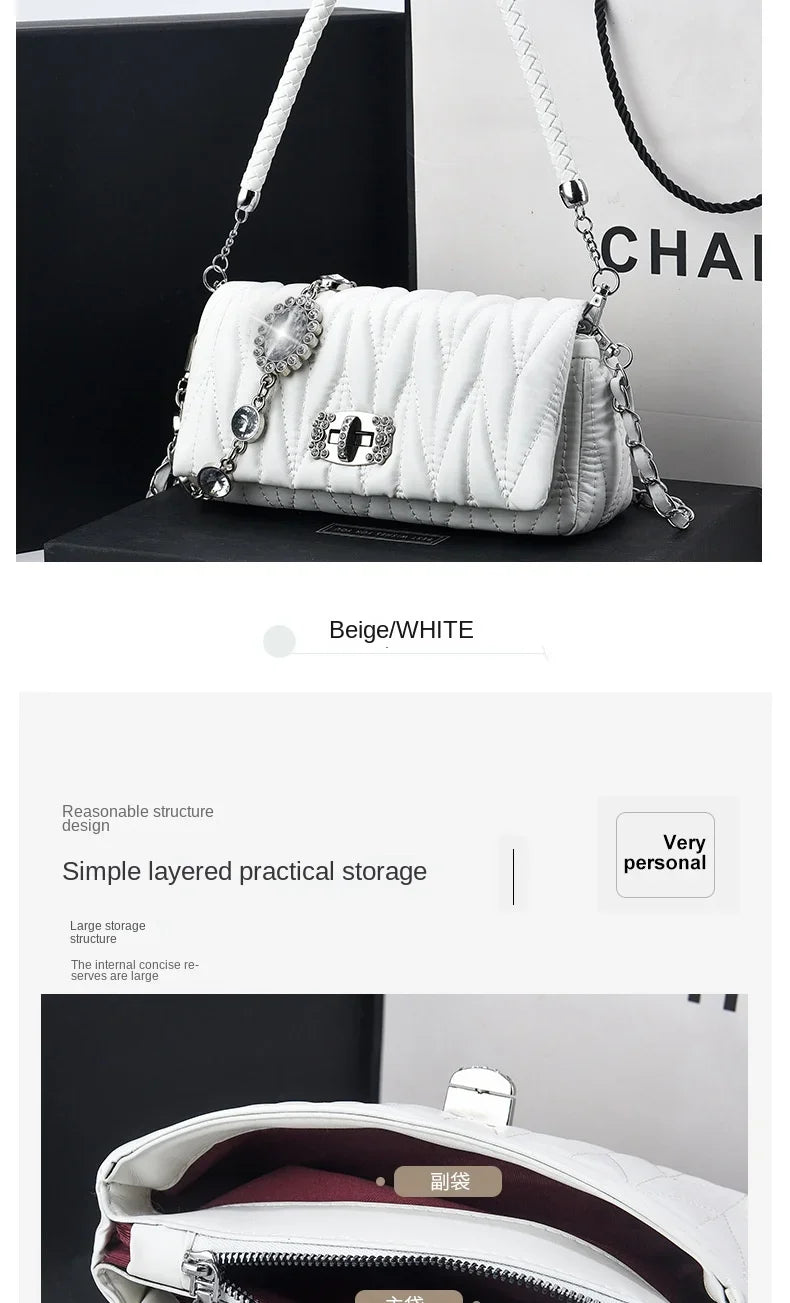 Women Bags Luxury Designer Purses and Handbags Rhinestone Chain Flap Crossbody Small Square Bag Casual Shoulder Messenger Bags