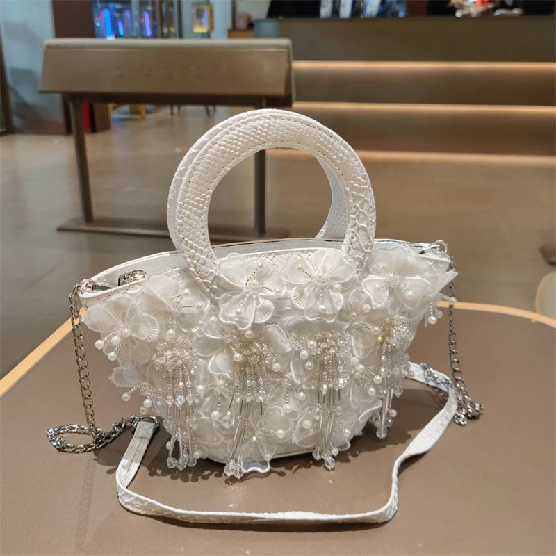 Tassel Flower Ita Bag Women New Shoulder Crossbody Sac A Main Lace Women's Bag Bucket Female Leather Handbag
