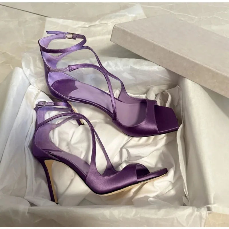 Fashion Patent Leather Peep toe Women Gladiator Sandals Sexy Narrow band Ankle Strap Gold Stiletto High heels Summer Party Shoes