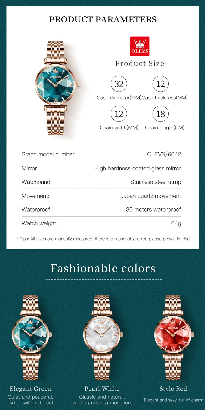 OLEVS New Women Luxury Jewel Quartz Watches Waterproof Stainless Steel Strap Watch For Women Fashion Date Clock Diamond Mirror