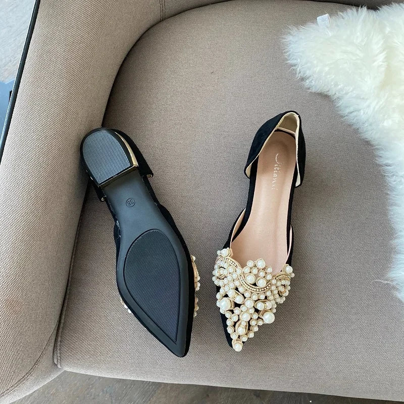 2024 Trend Pearl Ballet Flats Women Pumps Floors Shoes Without Heels Loafers Female Dress Moccasins Ladies Luxury Autumn Zapatos