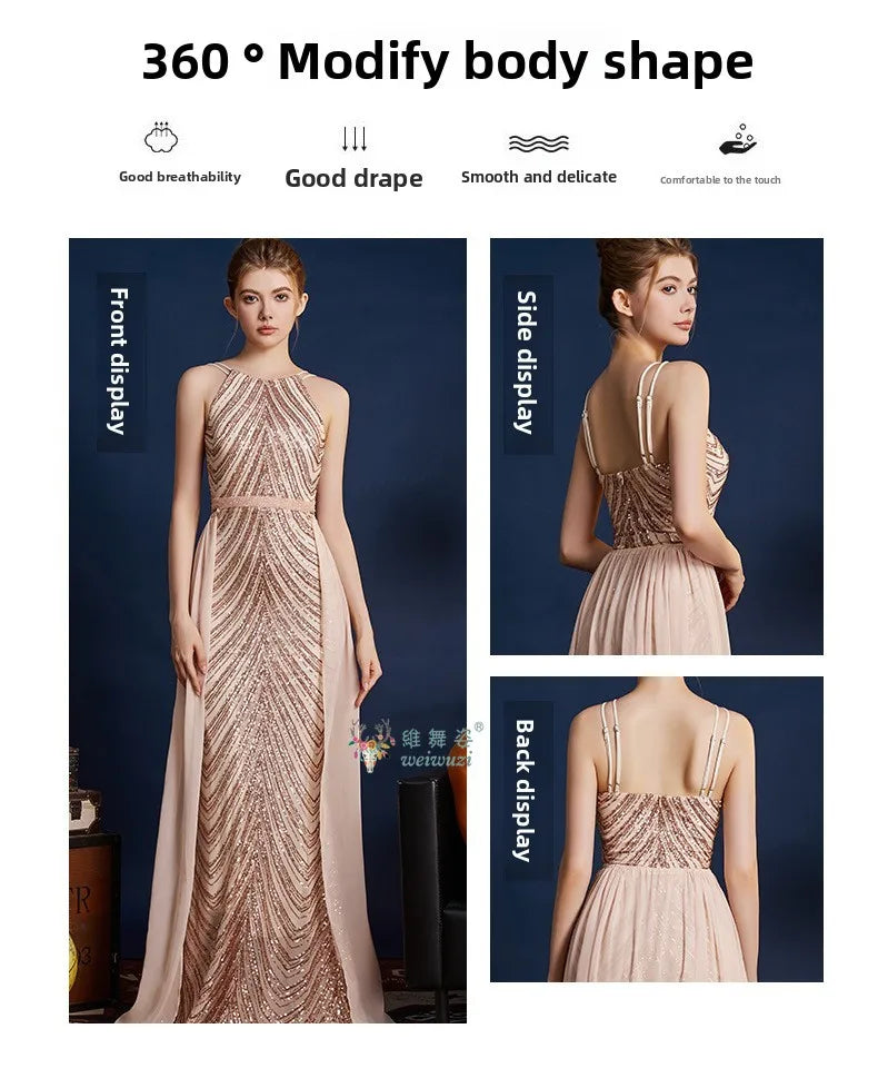 Chic High Sleeveless Sexy Backless Beading Sequined Mermaid Formal Evening Dresses Birthday Party Prom Gowns Elegant Luxury