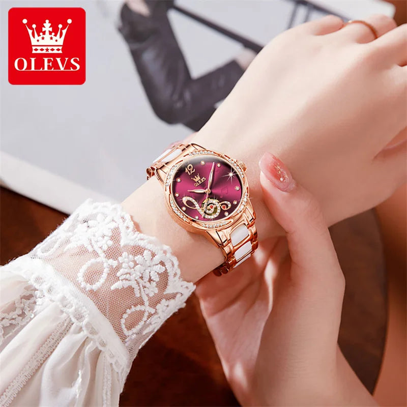 OLEVS Ceramic Diamond Women Watches Luxury Brand Musical Note Automatic Mechanical Watch Women Relogio Feminino Gift