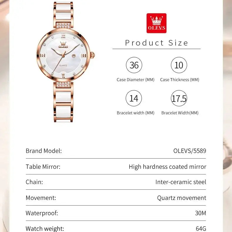 OLEVS 5589 Top Luxury Diamond Quartz Women Watch Fashion Elegant Rose Gold Waterproof Women Watch Brand Bracelet Set Reloj Mujer