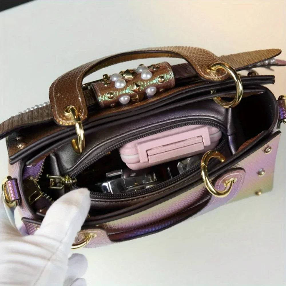 2025 new riveted wing hand-held women's bag, colorful chain crossbody single-shoulder dinner buns mother bag